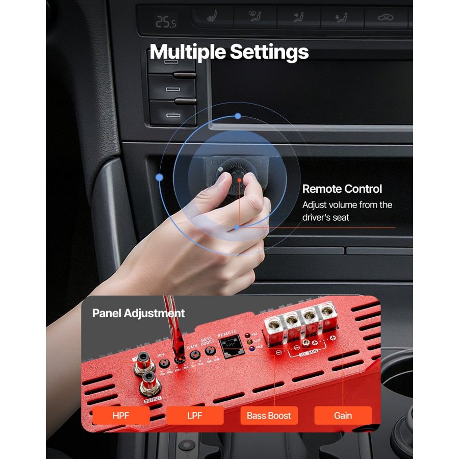 VEVOR Class D Monoblock Amplifier – 1500W RMS Car Subwoofer