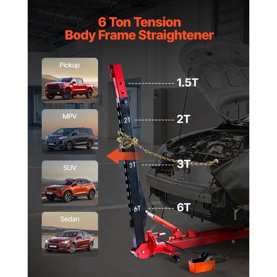 VEVOR Auto Body Frame Puller Straightener, 6T Tension Car Body Repair Equipment with 3T Airbag Jack & 6000PSI Hydraulic Foot Pump, Include 16 Straightening Tools, for Auto Repair Shop Sedan SUV Pickup