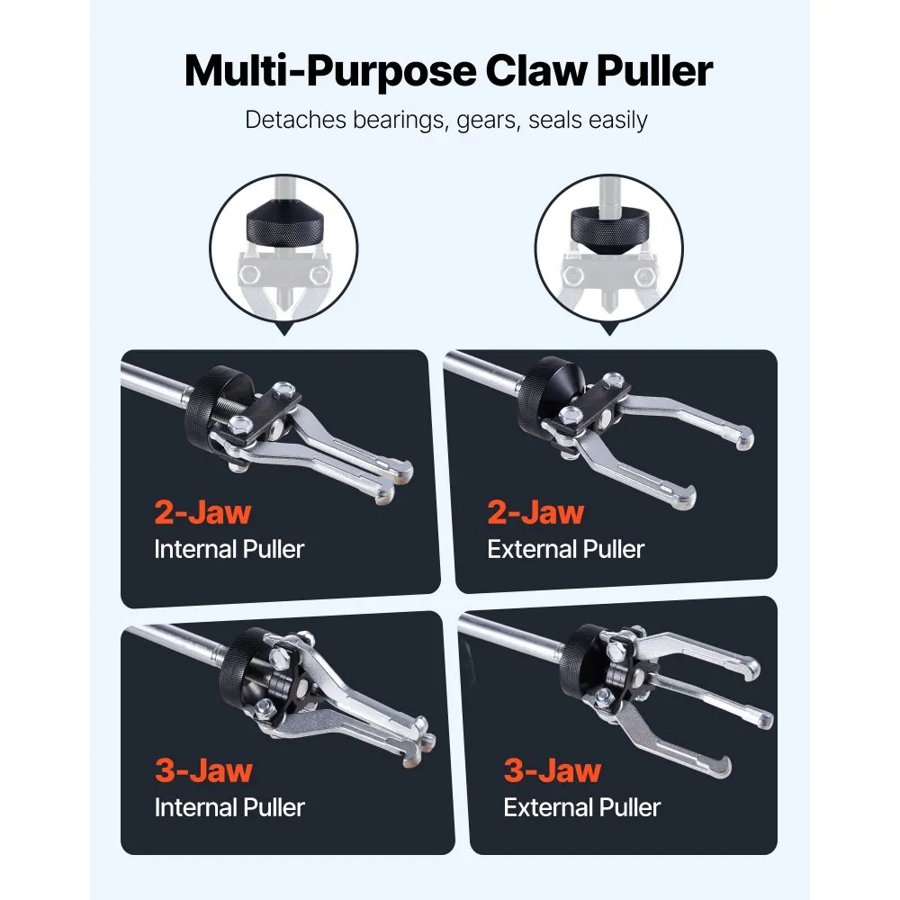 VEVOR 9-Way Slide Hammer Puller Set, 15PCS Front Wheel Hub Bearing Remover & Rear Wheel Axle Hub Dent Shaft Puller Tool Kit, Axle Bearing Puller Tool Kit and Slide Hammer Remover Set with Carry Box