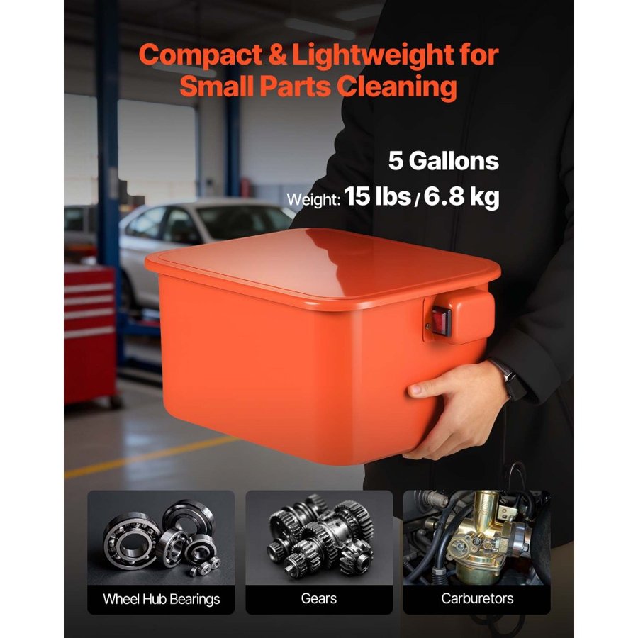 VEVOR Parts Washer, 19L Cleaning Tank, 13L Solvent Capacity, 1.5L per Minute Max Pump Output, Portable Steel Automotive Parts Cleaner with Electric Pump for Wheel Bearings, Gears, and Carburetors