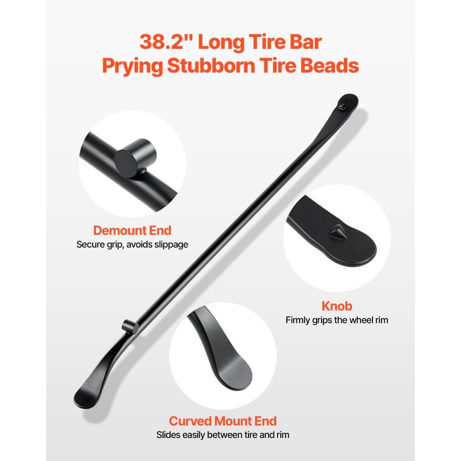 VEVOR Tire Bars, 2 PCS, 970 mm Tire Mount and Demount Iron & 765 mm Mt and Demount Spoon Bar, Heavy Duty Solid Alloy Steel Changing Tools for Truck, Semi Truck, Off-Road Vehicle, Bus, Tractor, Black
