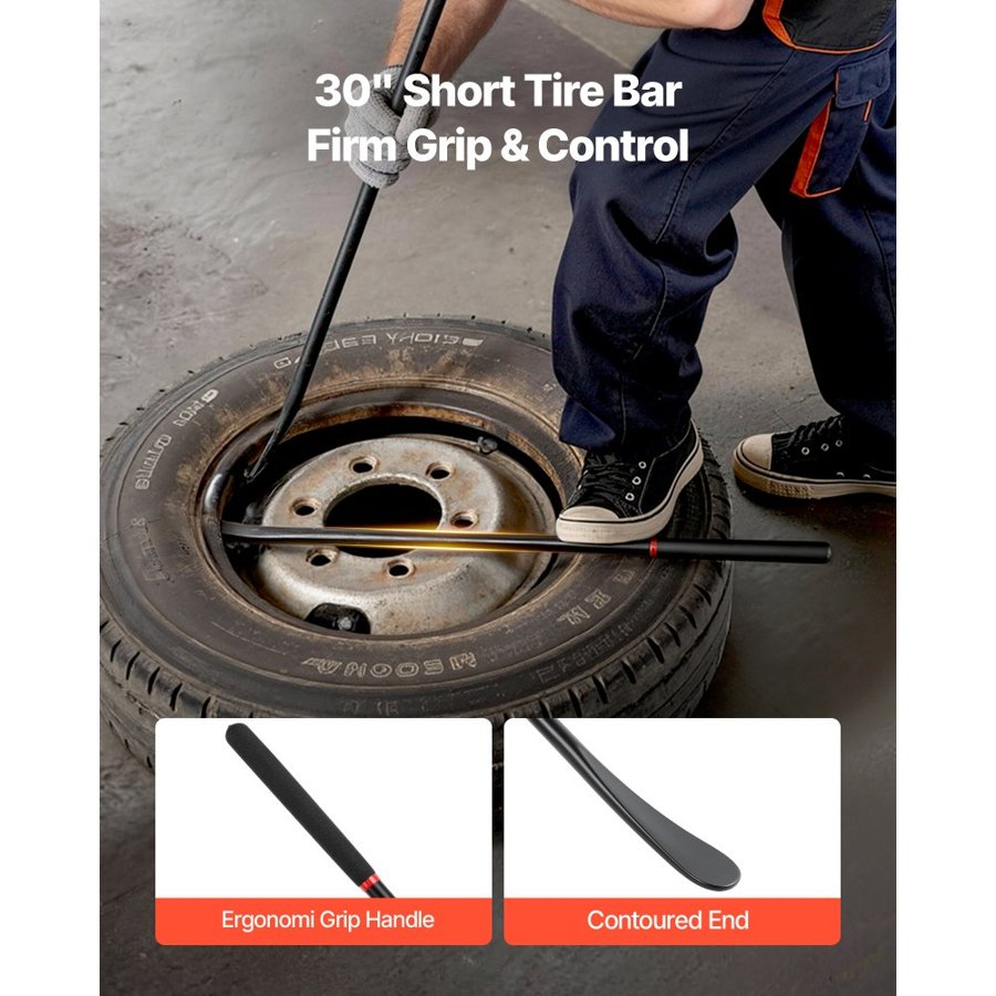 VEVOR Tire Bars, 2 PCS, 970 mm Tire Mount and Demount Iron & 765 mm Mt and Demount Spoon Bar, Heavy Duty Solid Alloy Steel Changing Tools for Truck, Semi Truck, Off-Road Vehicle, Bus, Tractor, Black