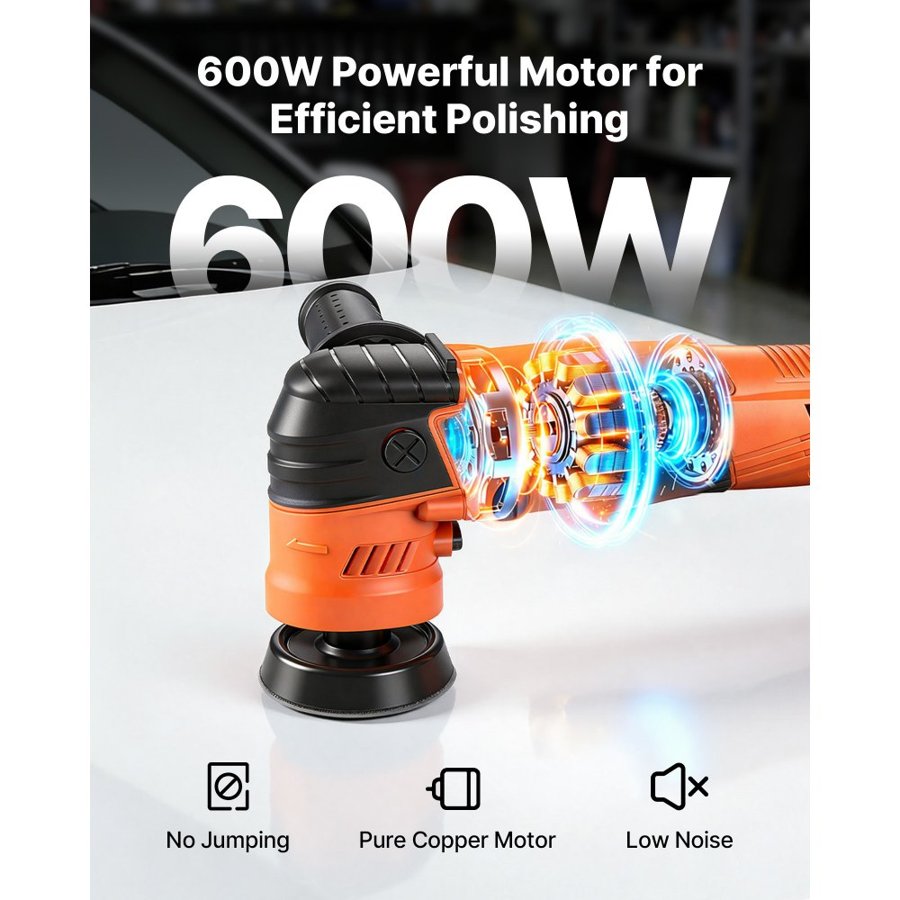 VEVOR Car Buffer Polisher, 30/50/76 mm Rotary Polisher Buffer, 600W 6 Variable Speeds 1000-4500RPM Car Polisher Waxer Kit for Cars Detailing, Waxing, Polishing, Scratch Removal