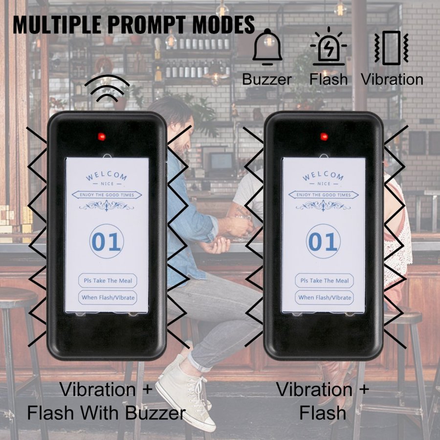 VEVOR Restaurant Pager 16 Coasters Paging System Max 98 Nursery Pager Wireless Paging Queuing Calling System Touch Screen with Vibration, Flashing and Buzzer for Social Distance Hotels and Cafés
