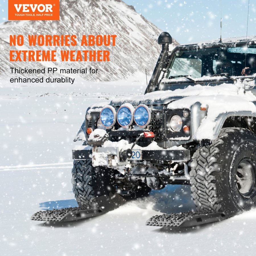 VEVOR 10 TON Traction Boards with PP Material, Recovery Boards for Off-road Vehicles/Cars/Pickups/SUVs/RVs, Pair Tire Traction Mats on Snow, Sand, Mud and Loose Terrain, Storage Bag, Long, Black