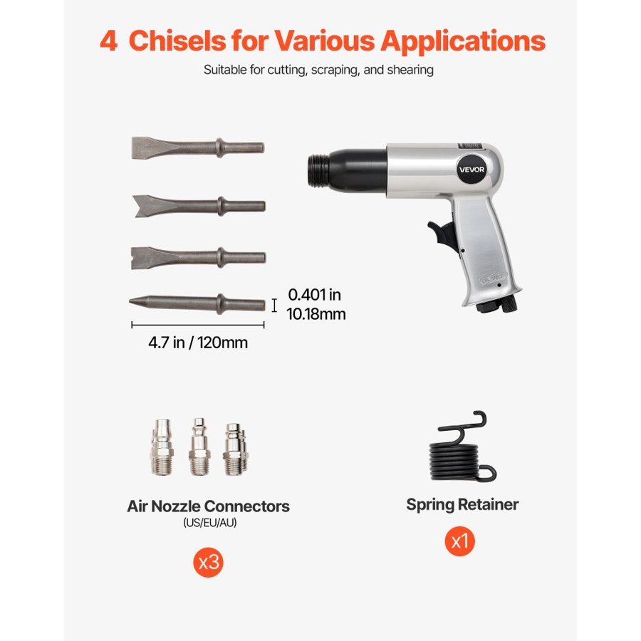 VEVOR Pneumatic Air Hammer – 3500 BPM, 4-Chisel Set