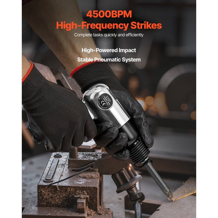VEVOR Air Hammer, 4500BPM Pneumatic Hammer with 40mm Stroke & 4PCS Chisels Round Shank, Lightweight & Compact Air Chisel Pneumatic Shovel Tool for Cutting Punching Scraping