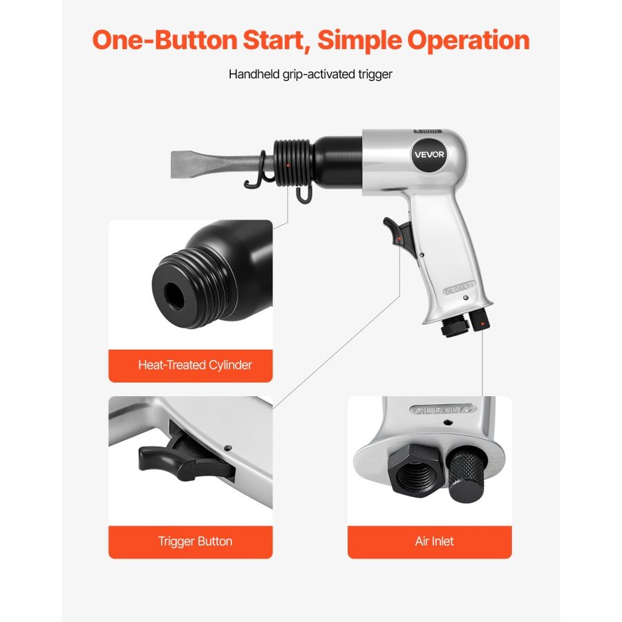 VEVOR Air Hammer, 4500BPM Pneumatic Hammer with 40mm Stroke & 4PCS Chisels Round Shank, Lightweight & Compact Air Chisel Pneumatic Shovel Tool for Cutting Punching Scraping