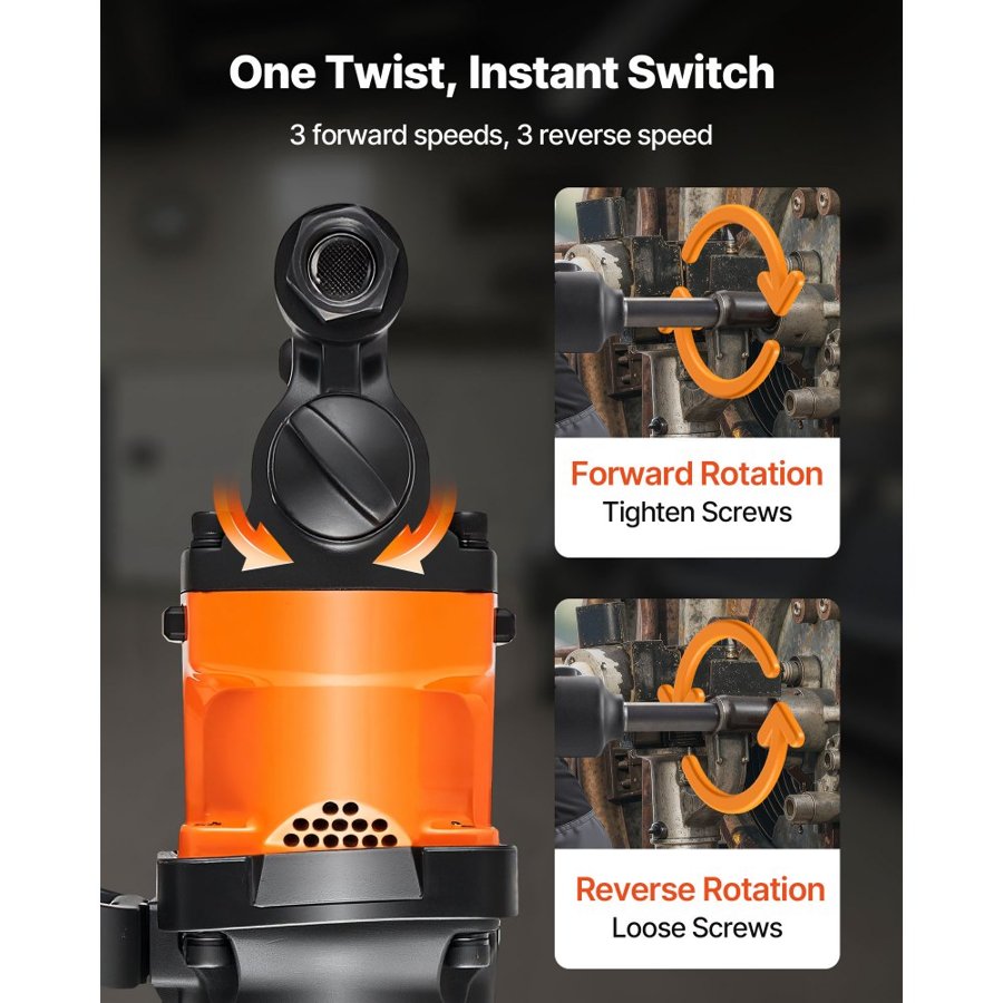 VEVOR 1-Inch Air Impact Wrench, Up to 2400N.m Nut-Busting Torque, 6000RPM 6-Speed Pneumatic Impact Gun with 152.4mm Extended Anvil for Heavy-Duty Trucks, Buses, Agricultural Machinery