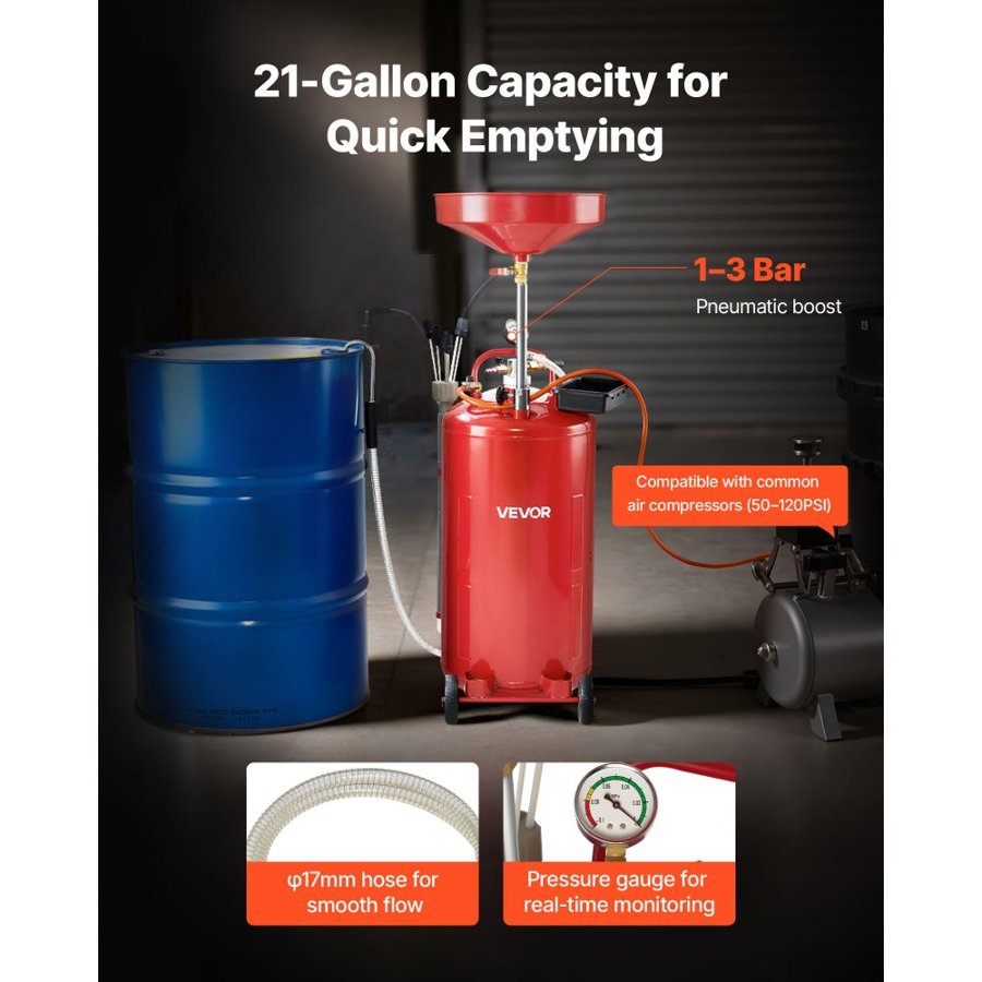VEVOR Waste Oil Drain Tank – 21 Gallon, 40 to 66 Inches