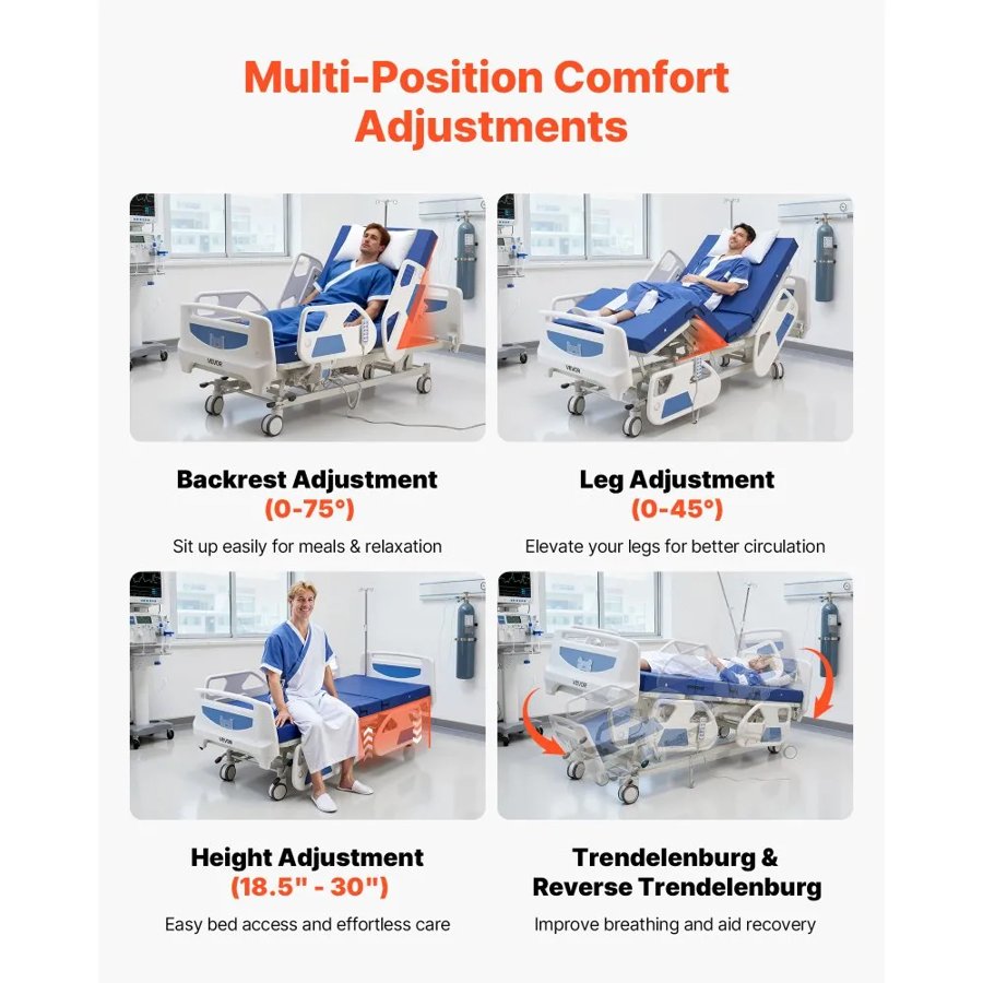 VEVOR Full Electric Medical Bed – Central Lock, 250kg