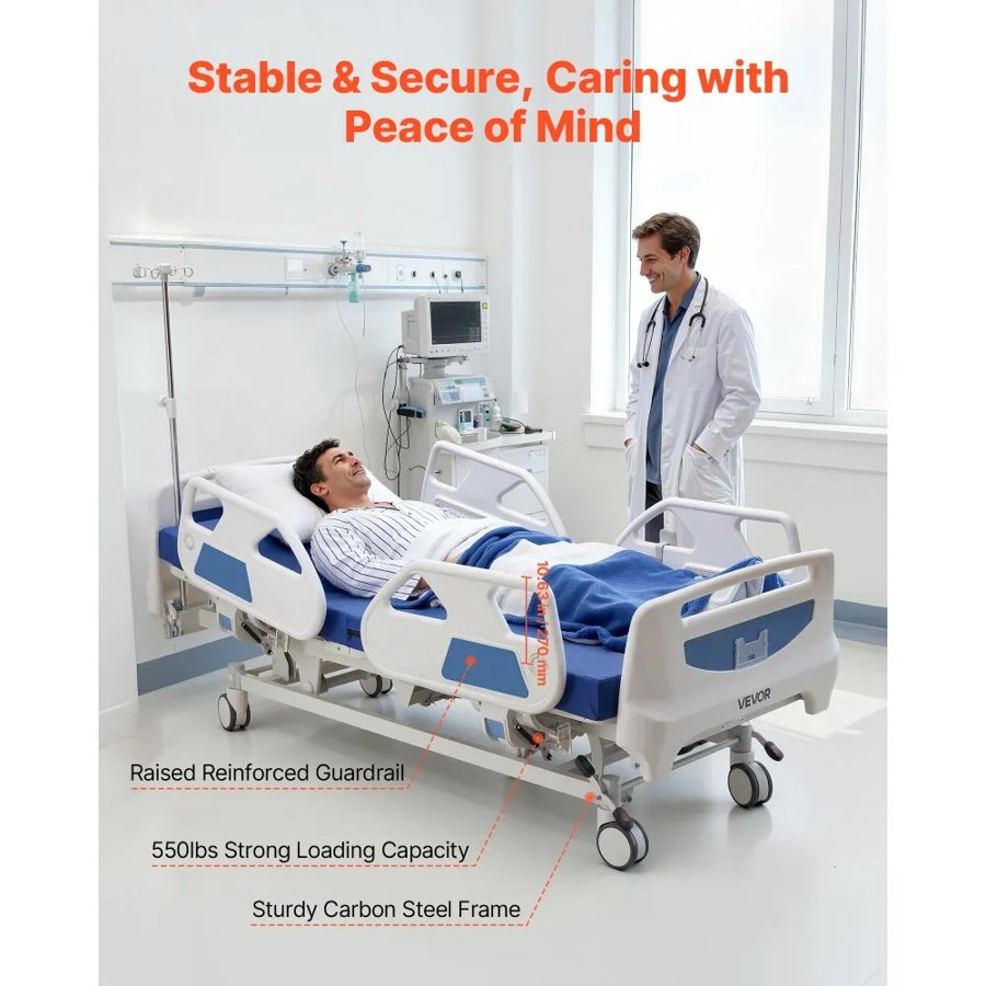 VEVOR Full Electric Medical Bed – Central Lock, 250kg