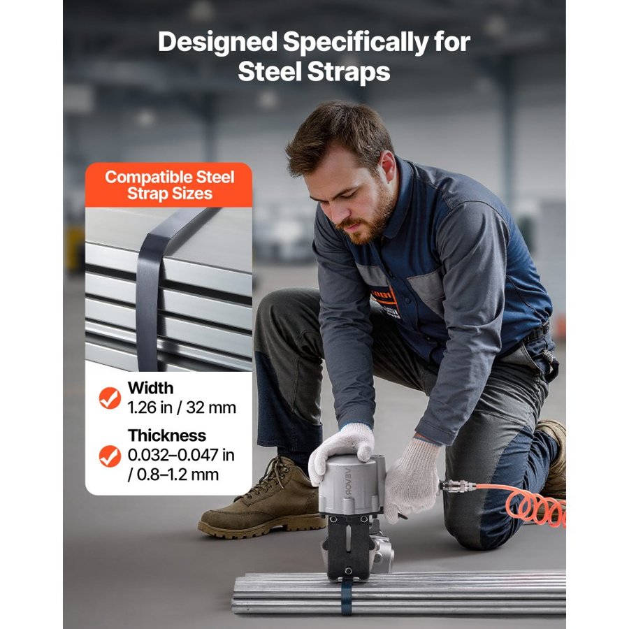 VEVOR Pneumatic Steel Strapping Tool – 8500 N, 1.26" Belt