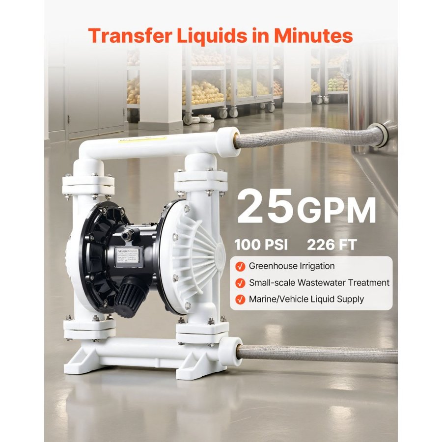 VEVOR Air Operated Double Diaphragm Pump – 1" Ports, 25 GPM