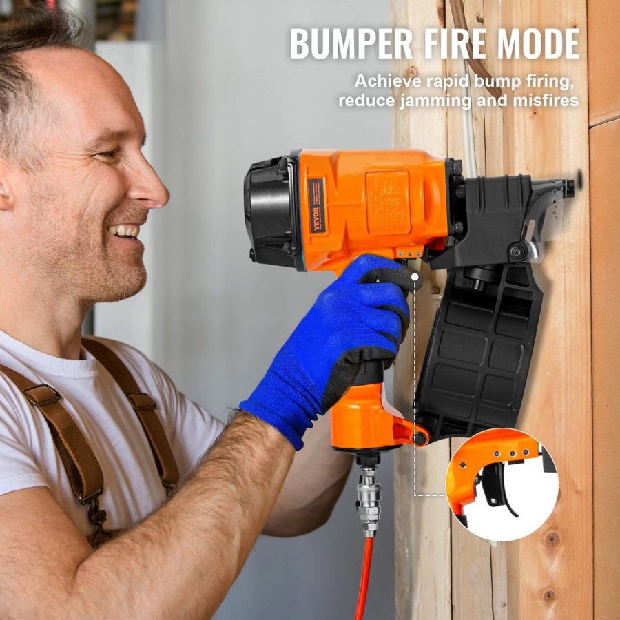VEVOR Coil Siding Nailer MCN70, 1-3/4" to 2-3/4" 15 Degree Pneumatic Siding Nail Gun, 70-120PSI Air Coil Nailer for Pallet, Crating, Framing, Siding and Fencing