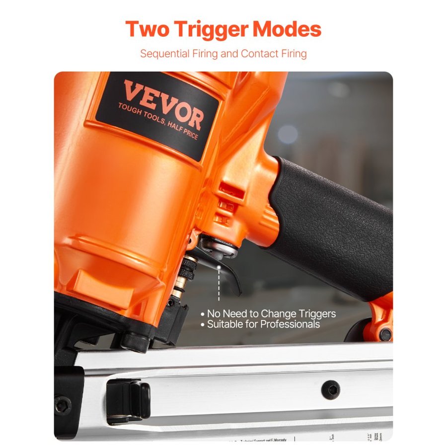 VEVOR Framing Nailer, 50 to 90 mm 21 Degree Full Round Head Pneumatic Framing Nailer with Dual Trigger Modes & Tool-Less Depth Adjustment, 80-120PSI Pro Air Nail Gun for Framing Flooring Decking