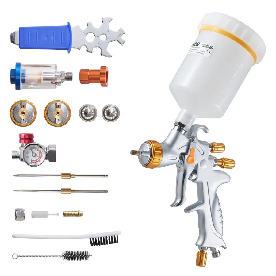 VEVOR Air HVLP Spray Gun – 600 ml, 1.3/1.4/1.7 mm Nozzles