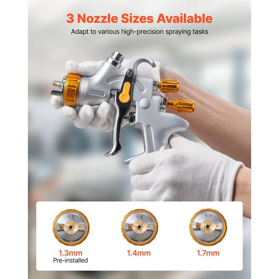 VEVOR Air HVLP Spray Gun – 600 ml, 1.3/1.4/1.7 mm Nozzles