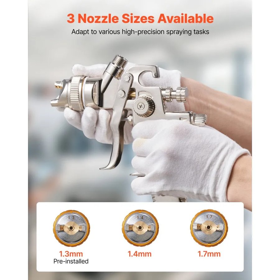 VEVOR Gravity Feed Paint Sprayer Gun – 600ml, 3 Nozzles