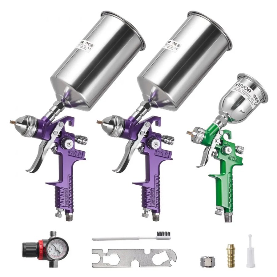 VEVOR High Quality Spray Gun Kit with 3 Nozzles and Cups