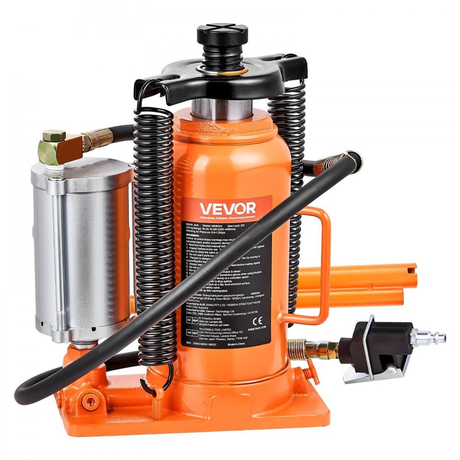 VEVOR Air Hydraulic Bottle Jack, 20 Ton (44092 lbs) Capacity, 260-495 mm Lifting Range, Pneumatic/Manual Heavy Duty Welded Bottle Jack with Pump for SUV, Pickup, Truck, RV, Car Auto Repair, Orange