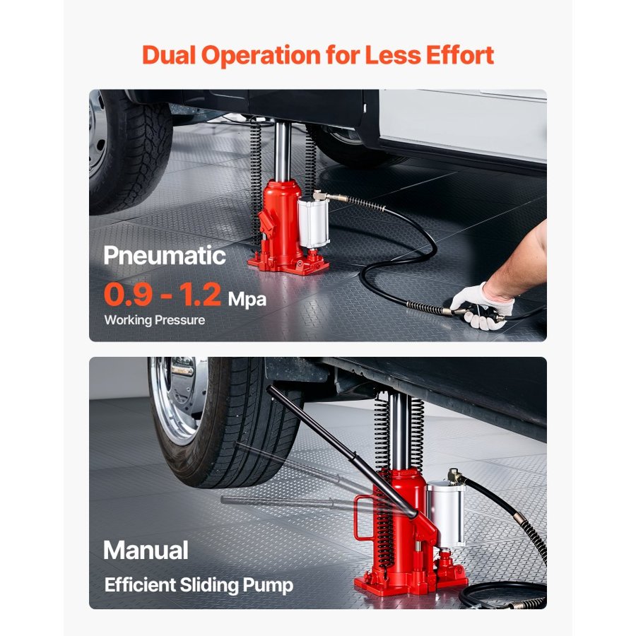 VEVOR Air Hydraulic Bottle Jack, 20 Ton Load Capacity, 260-495 mm Lifting Range, Pneumatic/Manual Heavy Duty Welded Bottle Jack with Pump for Car, Pickup, Truck, RV, SUV, Auto Repair, House Lift, Red