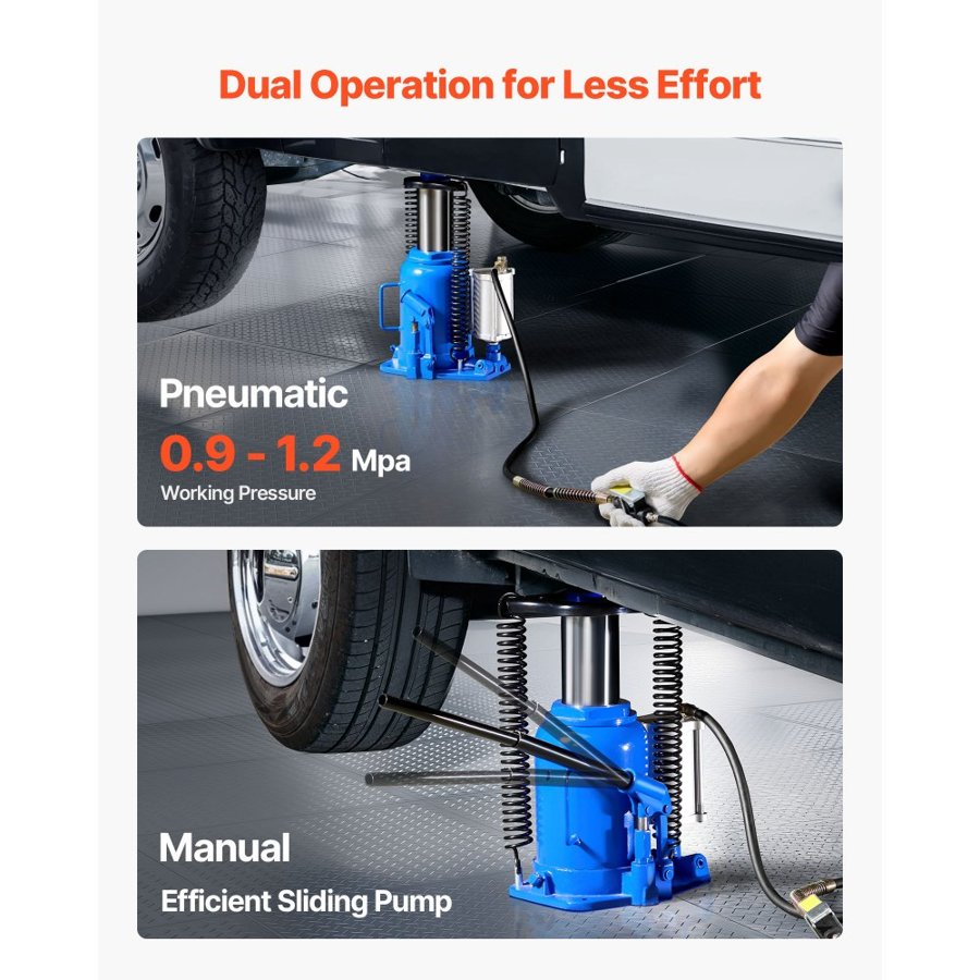 VEVOR Air Hydraulic Bottle Jack, 32 Ton (70546.9 lbs) Capacity, 255-415 mm Lifting Range, Pneumatic/Manual Heavy Duty Welded Bottle Jack with Pump for SUV, Pickup, Truck, RV, Car, Auto Repair, Blue