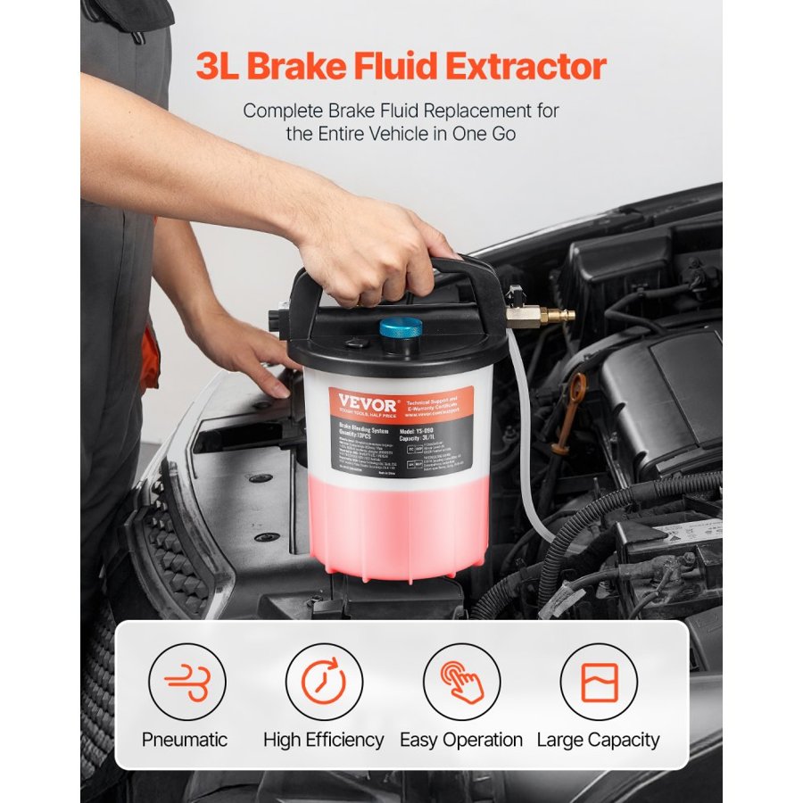 VEVOR Brake Bleeder Kit, 3L Brake Fluid Extractor with 1L Siphon Refilling Bottle & 13 Hose Connectors, Complete Brake Fluid Bleeder Kit with Extended Silicone Hose & Handle, Fit for Most Vehicles