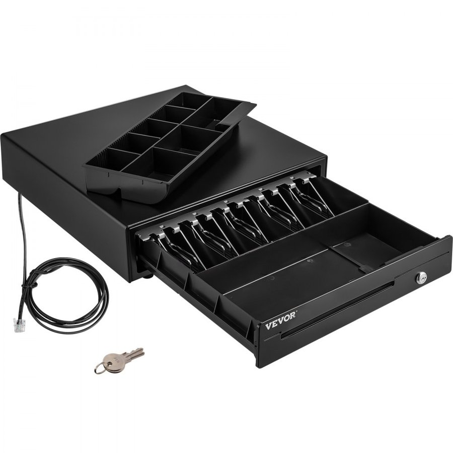 VEVOR Cash Register Drawer, 40.6 cm 12 V, for POS System with 5 Bill 8 Coin Cash Tray, Removable Coin Compartment & 2 Keys Included, RJ11/RJ12 Cable for Supermarket, Bar, Coffee Shop, Restaurant