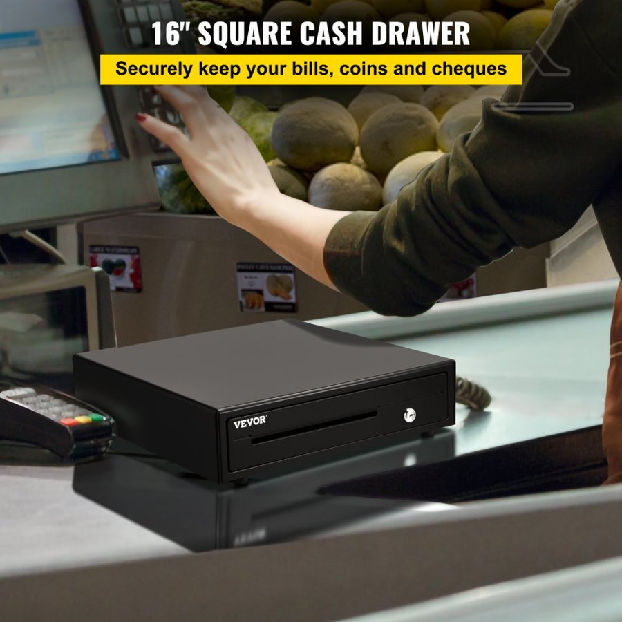 VEVOR Cash Register Drawer, 40.6 cm 12 V, for POS System with 5 Bill 8 Coin Cash Tray, Removable Coin Compartment & 2 Keys Included, RJ11/RJ12 Cable for Supermarket, Bar, Coffee Shop, Restaurant