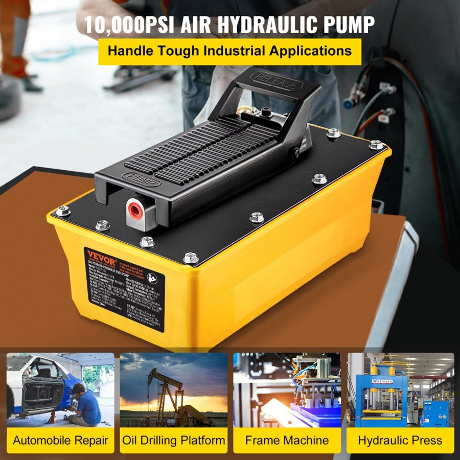 VEVOR Air Hydraulic Pump, 10,000 PSI Hydraulic Foot Pump, 1.89 L Reservoir Foot Operated Air/Hydraulic Pump, with Hose and Spray Gun for Heavy Machinery Rigging, Auto Repair, Auto Body Frame Machines