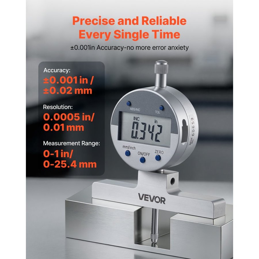 VEVOR Digital Depth Micrometer – 0–22 in, 0.0005" Resolution