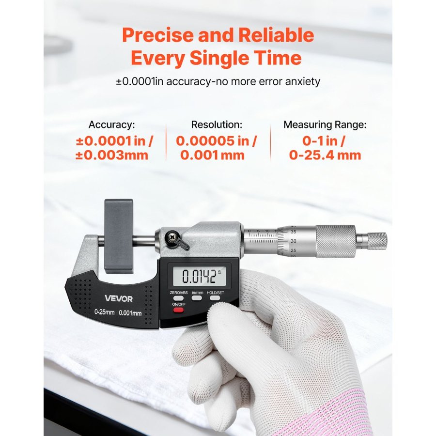 VEVOR Digital Outside Micrometer – 0-1 in, 0.0001" & LCD