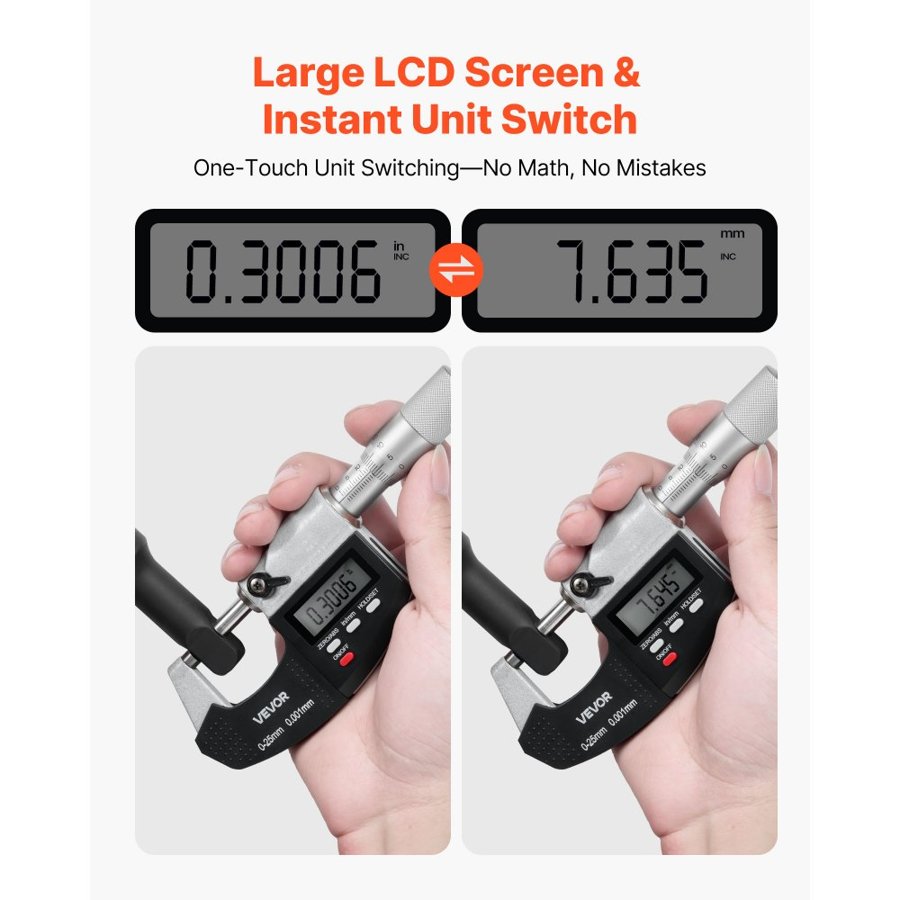 VEVOR Digital Outside Micrometer – 0-1 in, 0.0001" & LCD