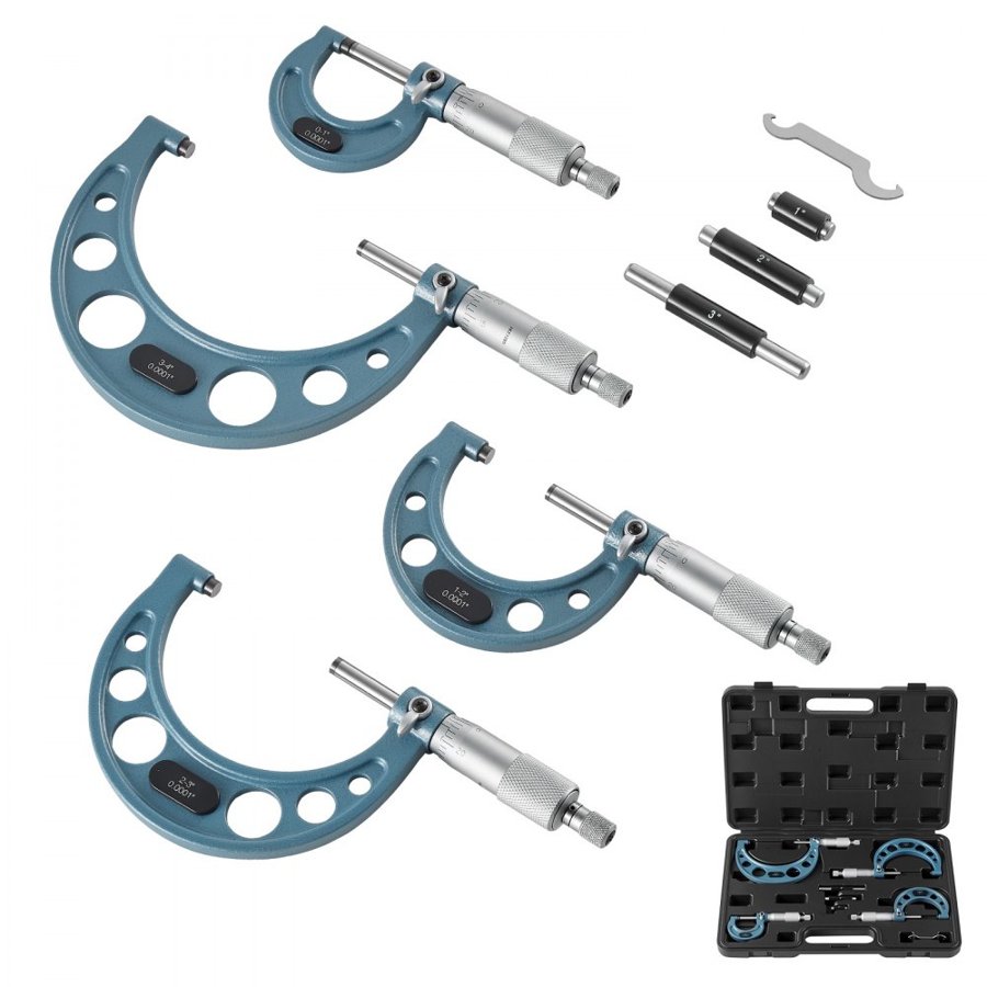 VEVOR Outside Micrometer Set – 4 PCS, 0-4 in, 0.0001" Acc.