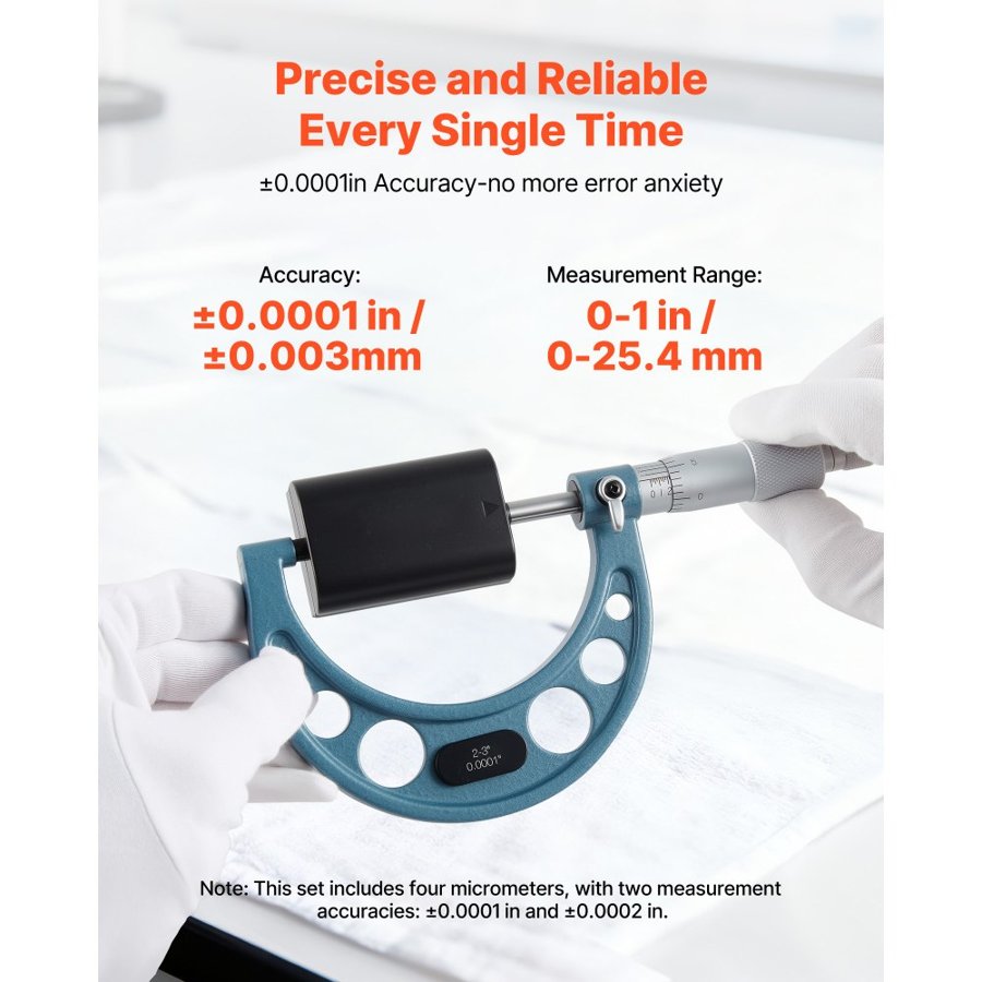 VEVOR Outside Micrometer Set – 4 PCS, 0-4 in, 0.0001" Acc.