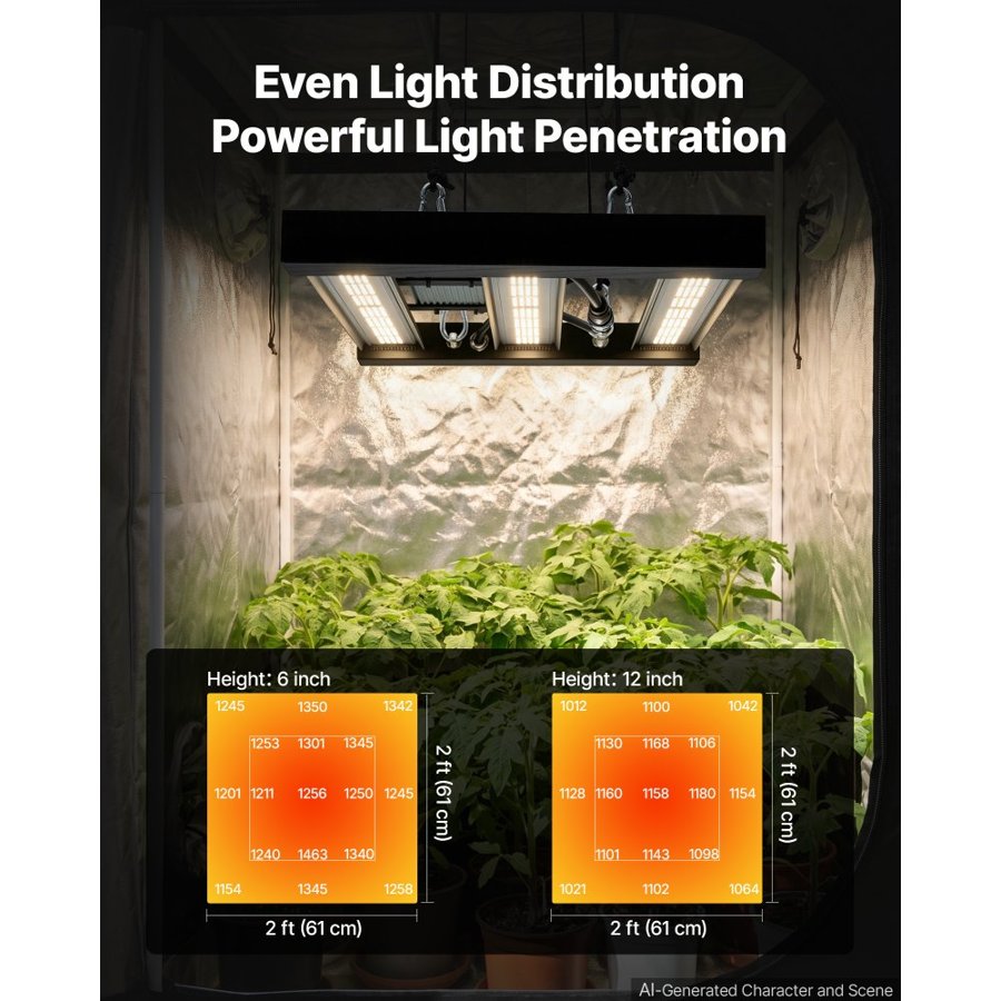 VEVOR LED Grow Light 200W Full Spectrum Dimmable Growing Lamp 400-740 nm, for Indoor Plants in 60 x 60 cm Grow Tent Seed Starting Vegetables Bloom, Aluminum Alloy, Daisy Chain, Adjustable Brightness