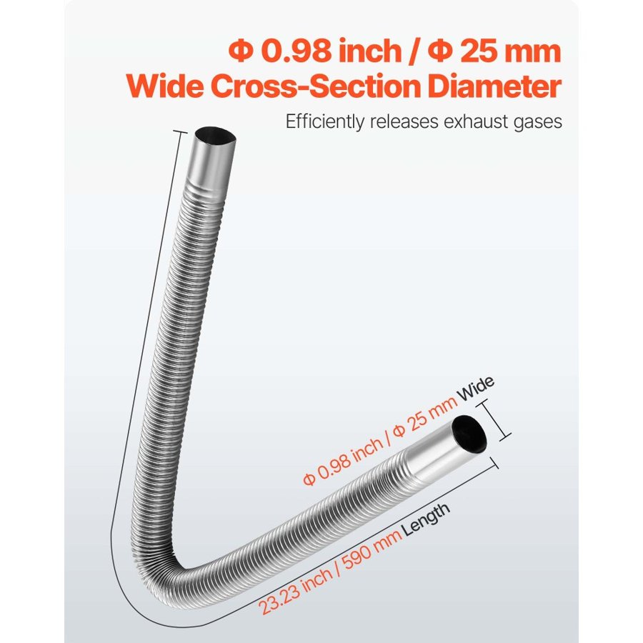VEVOR Exhaust Hose, 600mm Diesel Heater Flexible Exhaust Pipe, Stainless Steel Exhausts Hoses with 2 Hose Clamps, Air Diesel Parking Heater Exhausts Hoses Line for 2KW 5KW 8KW Diesels Heaters