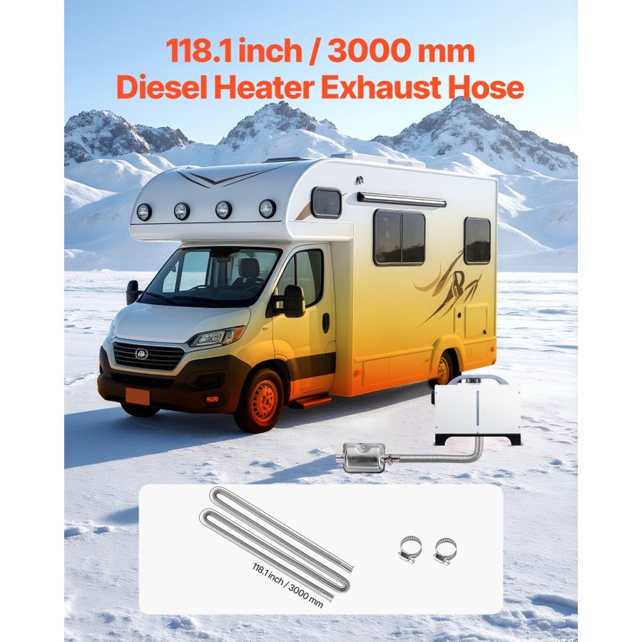 VEVOR Exhaust Hose, 3000mm Stainless Steel Exhausts Hose, Diesel Heater Flexible Exhaust Pipe with 2 Hose Clamps, Exhausts Hoses Kit Diesel Heater Accessories for 2KW 5KW 8KW Diesels Heaters