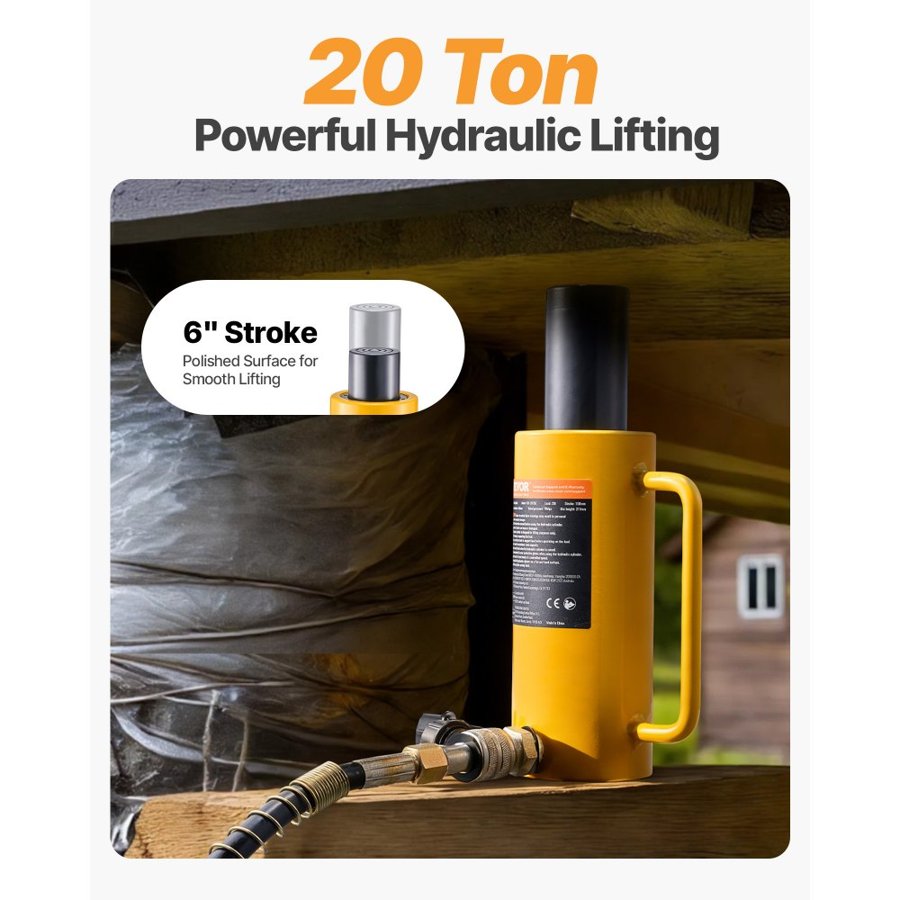 VEVOR Hydraulic Cylinder Jack, 20 Ton Solid Ram Hydraulic Cylinder, 6 Inch Stroke Single Acting Hydraulic Cylinder, with Quick Connector Portable Hydraulic Solid Jack Hydraulic Lifting Cylinders