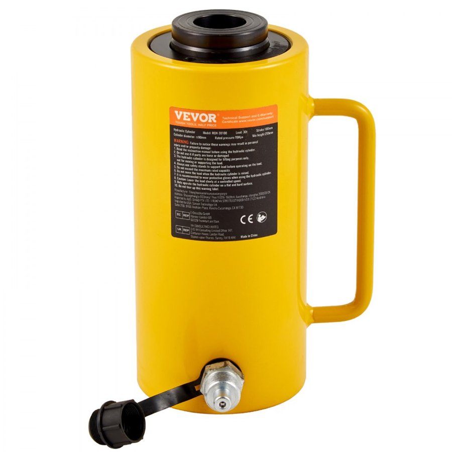 VEVOR 30Ton 10.2 cm Stroke Hollow Hydraulic Cylinder Jack 29937.1 kg Lift Cylinder Industrial Durable Automotive Body Bending