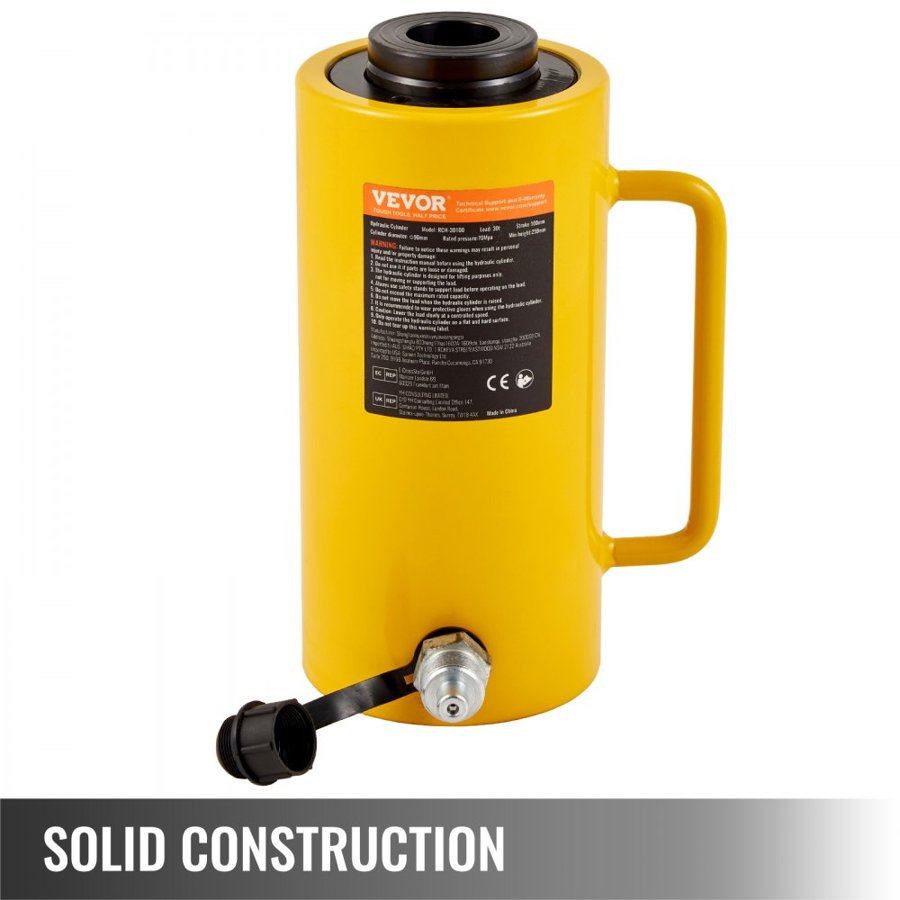 VEVOR 30Ton 10.2 cm Stroke Hollow Hydraulic Cylinder Jack 29937.1 kg Lift Cylinder Industrial Durable Automotive Body Bending