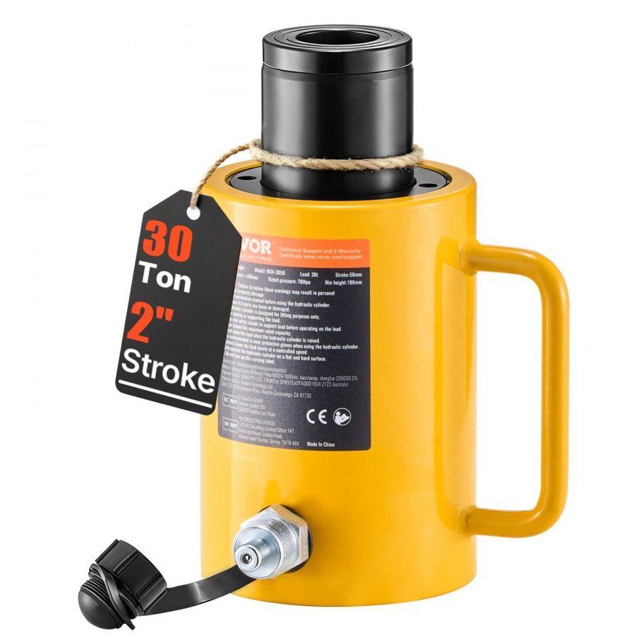 VEVOR 30T/66000LBS Hollow Hydraulic Cylinder Jack 50mm Plunger Ram Hydraulic Solid Cylinder Hydraulic Jack for Car/Van/Boat/Truck/Caravan