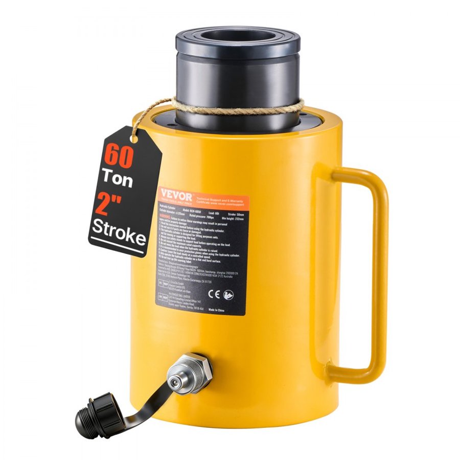 VEVOR 60T 2 Inch Hydraulic Cylinder Jack Hollow Single Acting Hydraulic Ram Cylinder 50 mm Hydraulic Lifting Cylinders for Riggers Fabricators (60T 2 Inch Hollow)