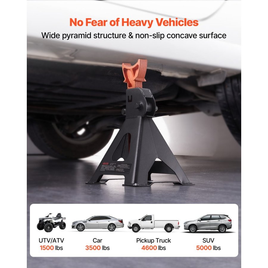 VEVOR Jack Stands, 3 Ton (6,600 lbs) Capacity, 275-415 mm Adjustable Height, Heavy Duty Steel Jack Auto Stands with Locking, for Lifting SUV, Pickup, Car and UTV/ATV, 1 Pair, Black and Orange