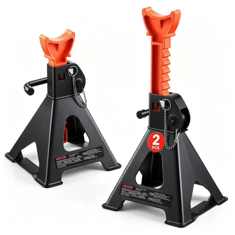 VEVOR Jack Stands, 3 Ton (6,600 lbs) Capacity, 275-415 mm Adjustable Height, Heavy Duty Steel Jack Auto Stands with Double Locking, for Lifting SUV, Pickup, Car, UTV/ATV, 1 Pair, Black and Orange