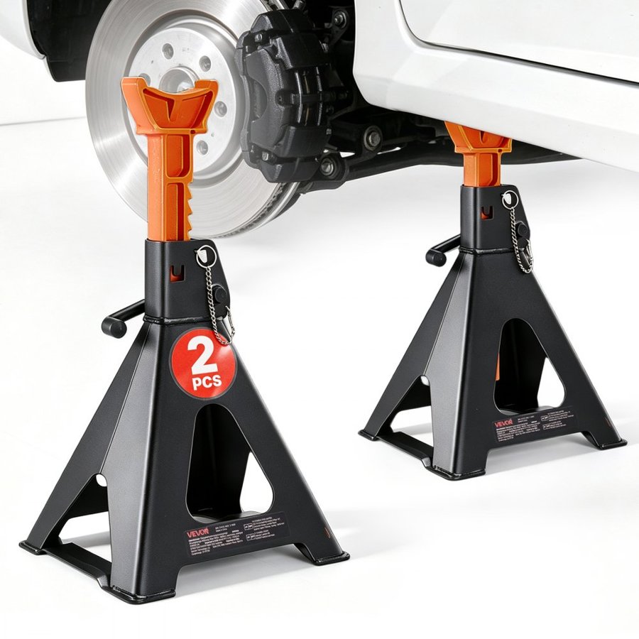 VEVOR Jack Stands, 6 Ton (13,000 lbs) Capacity, 370-580 mm Adjustable Height, Heavy Duty Steel Jack Auto Stands with Double Locking, for Lifting RV, Small Truck, Car, SUV, 1 Pair, Black and Orange