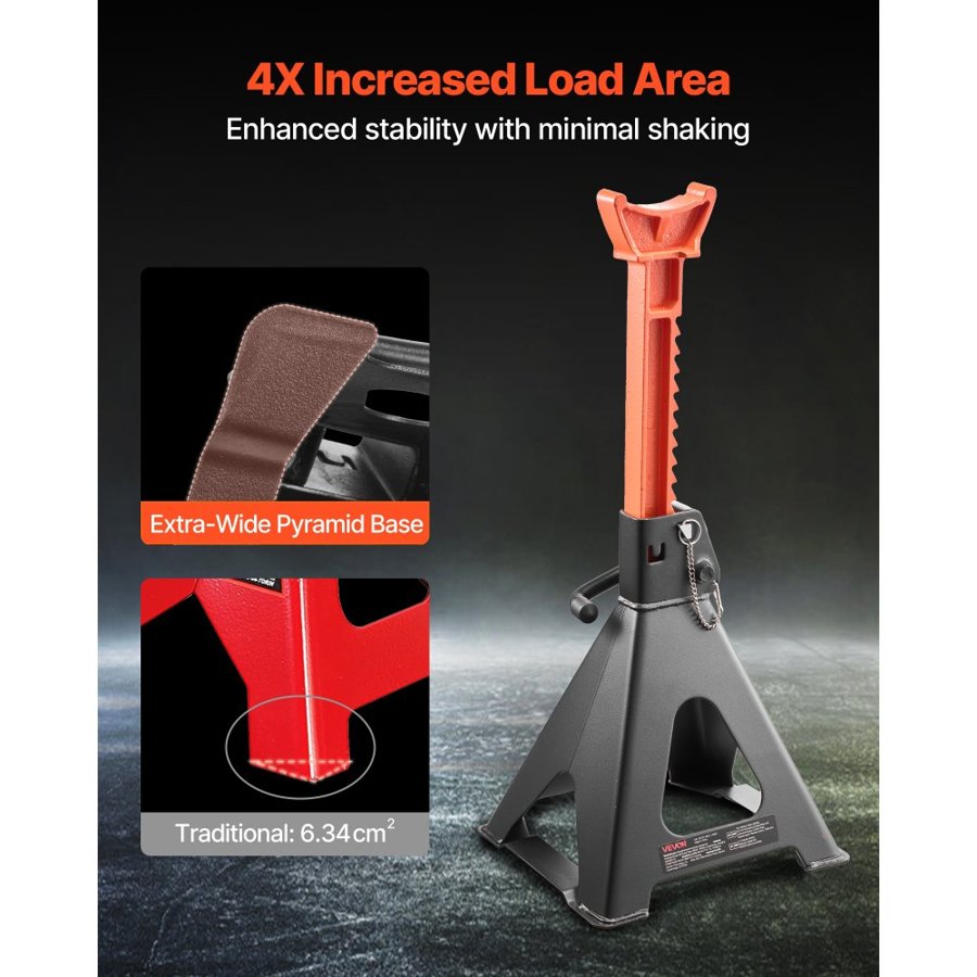 VEVOR Jack Stands, 6 Ton (13,000 lbs) Capacity, 370-580 mm Adjustable Height, Heavy Duty Steel Jack Auto Stands with Double Locking, for Lifting RV, Small Truck, Car, SUV, 1 Pair, Black and Orange