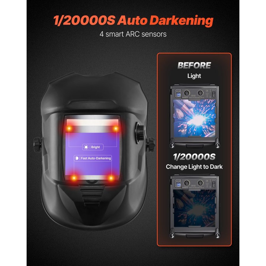 VEVOR Welding Helmet Auto Darkening, 100 x 80 mm True Color Welding Hood, Solar-Powered Welder Mask 4 Arc Sensors, Wide Shade 4/5-9/9-13 for TIG MIG Weld Cutting Grinding Application - METIS Series