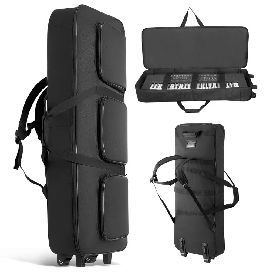 VEVOR 88 Key Keyboard Case, 1040 x 430 x 130 mm Interior, Padded Rolling Piano Case with Wheels, Sturdy Handle, 3-Pocket Storage, Gig Bag with Smooth Wheels, for 88 Note Keyboards and Electric Pianos